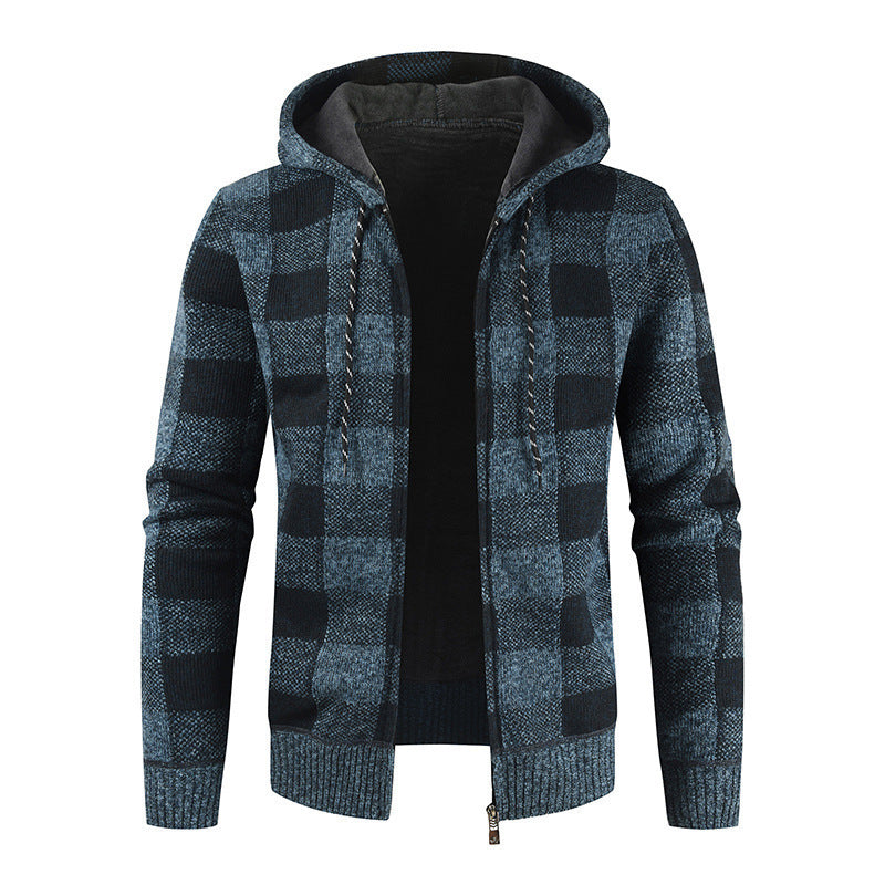 Men's velvet padded cardigan hooded sweater