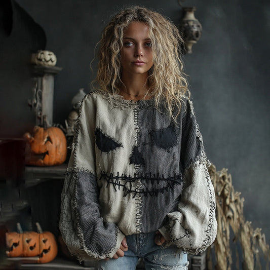 Digital dame-sweatertrøje med print, rund hals og løs pasform, blød kvalitet