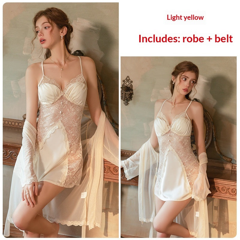 Lace Chest Pads, Push-up Satin Slip Nightgown