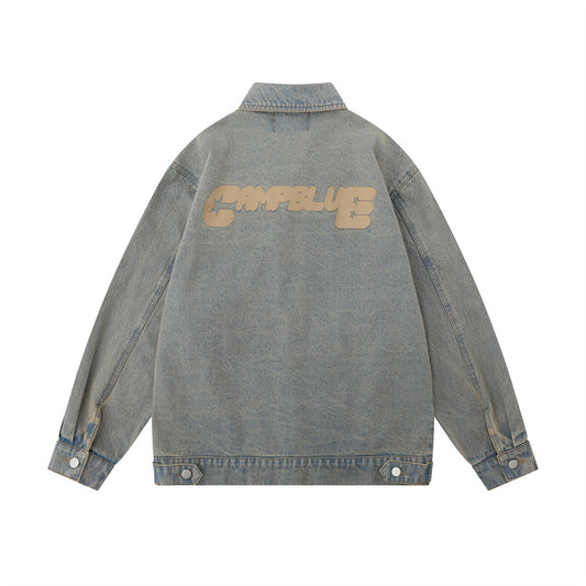 Letter Pattern Denim Coat Men's Autumn And Winter Clothing Loose Shabby Denim Coat