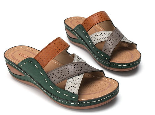 Large Size Women Casual Cross belt Hollow Color Stitching Slippers