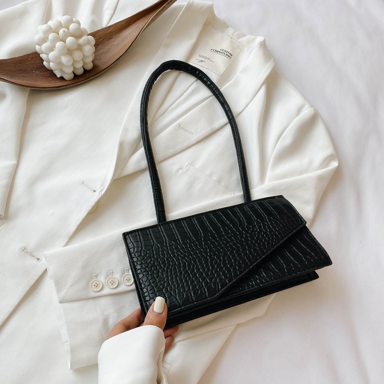 One shoulder messenger stone pattern small square bag