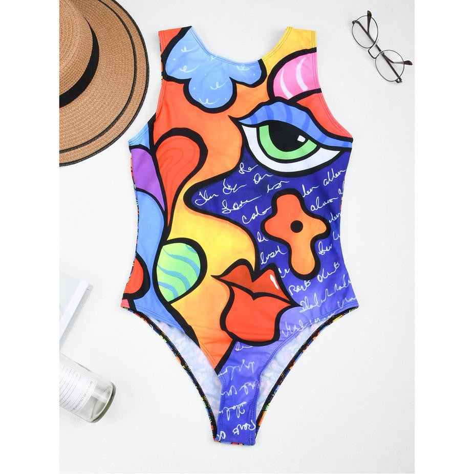 New Women's Printed Double-layer Siamese Body Shaping Swimsuit With Chest Pad