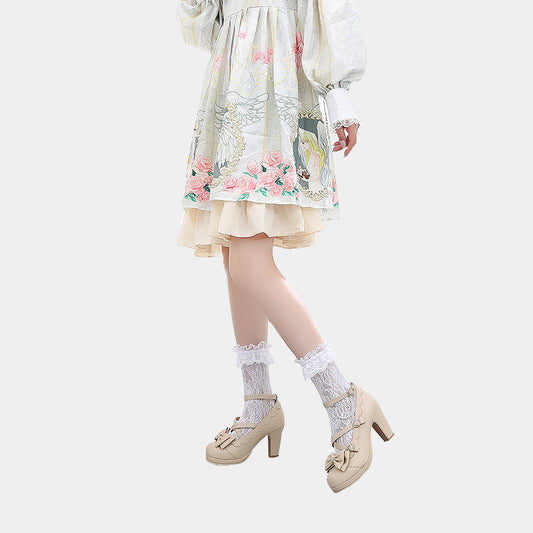 Sweet Girl Loli Color Matching Cross Straps Lolita Round Toe Princess Shoes