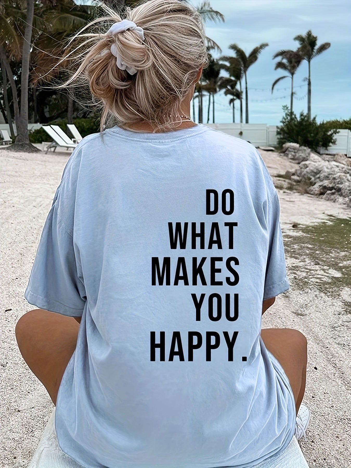 T-shirt til kvinder, DO WHAT-bogstavprint, kortærmet top