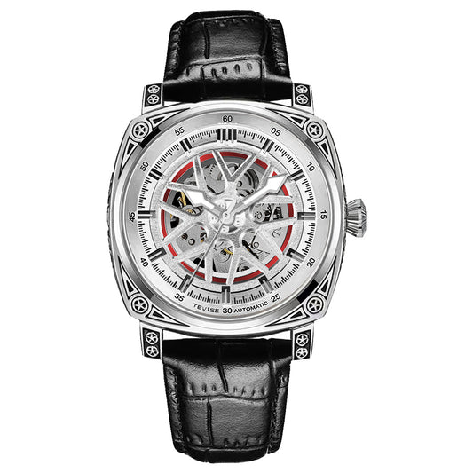 Stainless Steel Automatic Mechanical Men's Leather Belt Watch