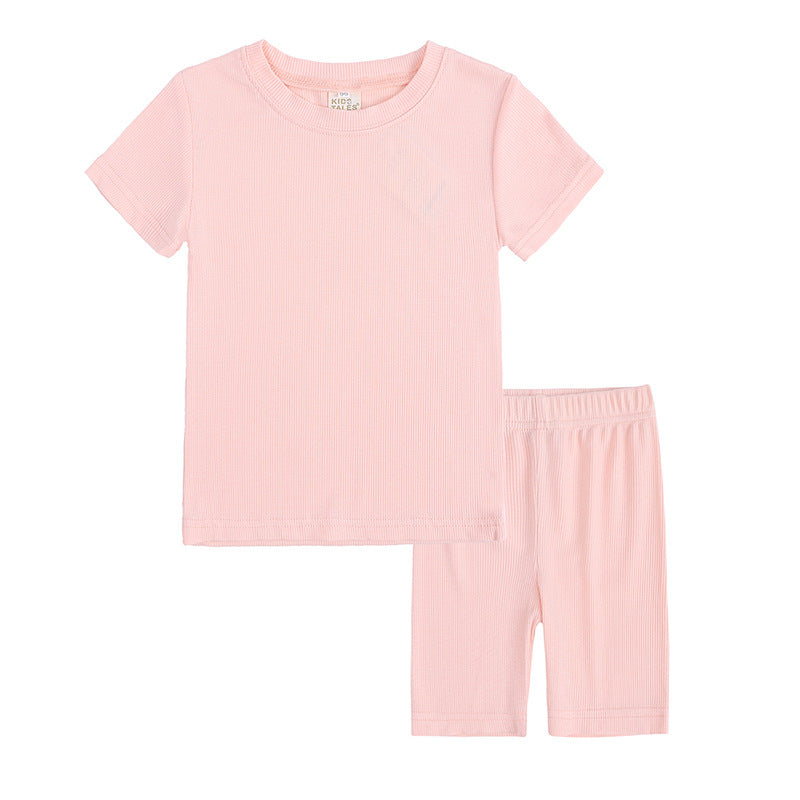 Summer Women's And Women's Solid Color Short-sleeved Tights Two Piece Suit