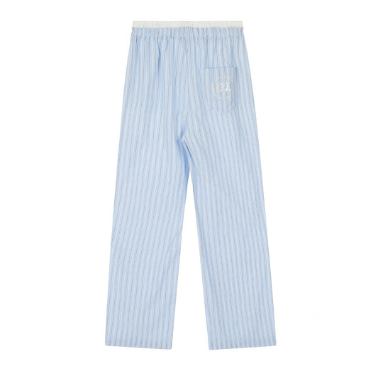 Women's Loose Straight Blue And White Striped Casual Pants