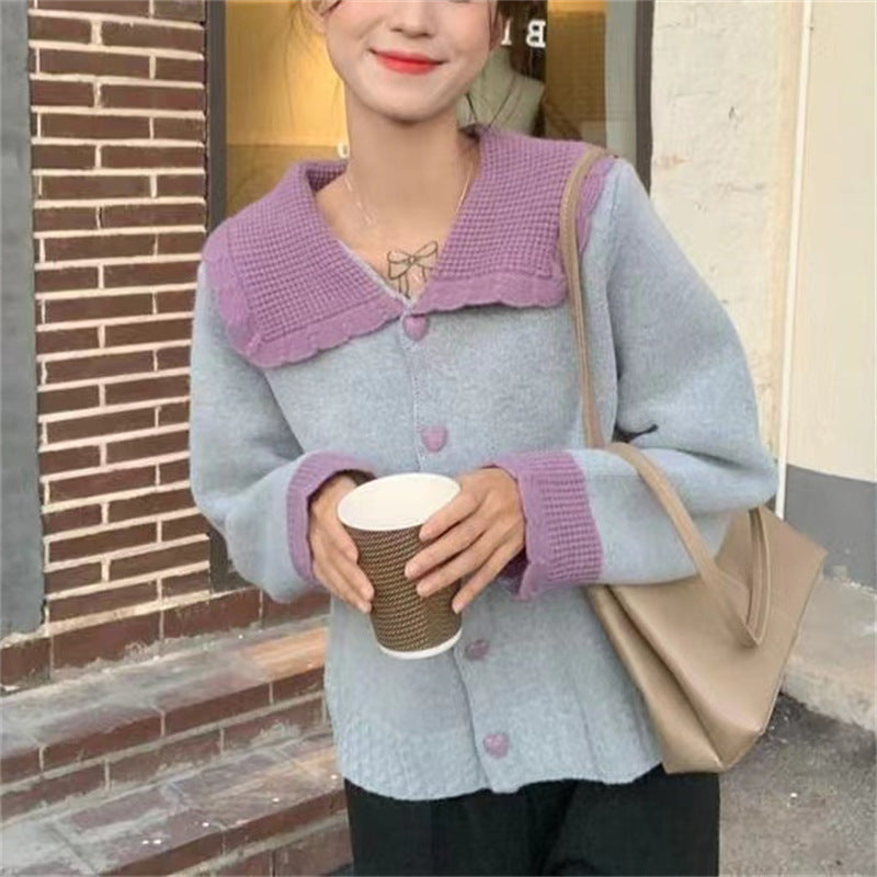 Women's Small Solid Color Doll Collar Sweater