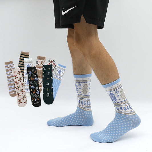 Christmas Couple Cotton Socks Gingerbread Man Gold Thread Men