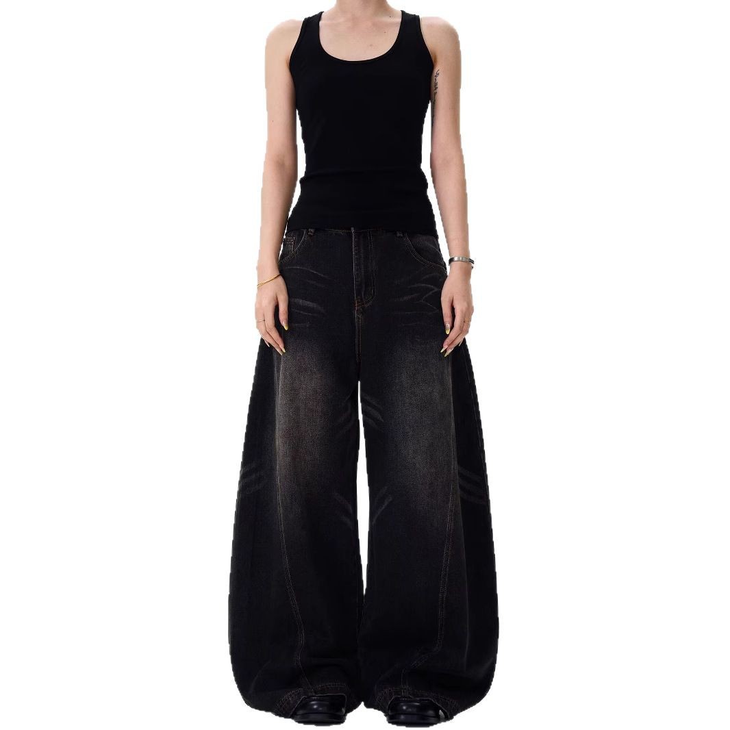 Retro Kat Skæg Machete Jeans Løse Lige Ben Vide Ben til Kvinder