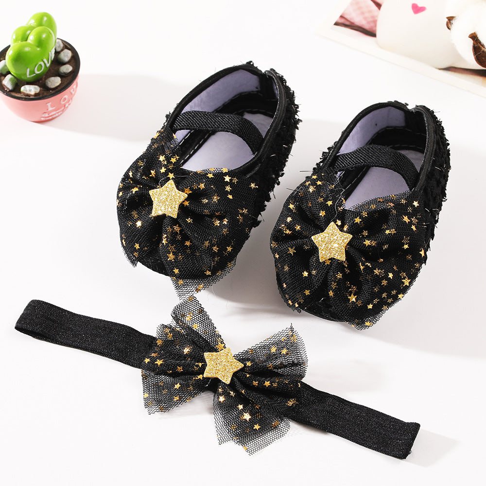 New Baby Shoes Hair Band Set European And American Cute Bow Princess Shoes 0-3-6-9-12months Baby Shoes