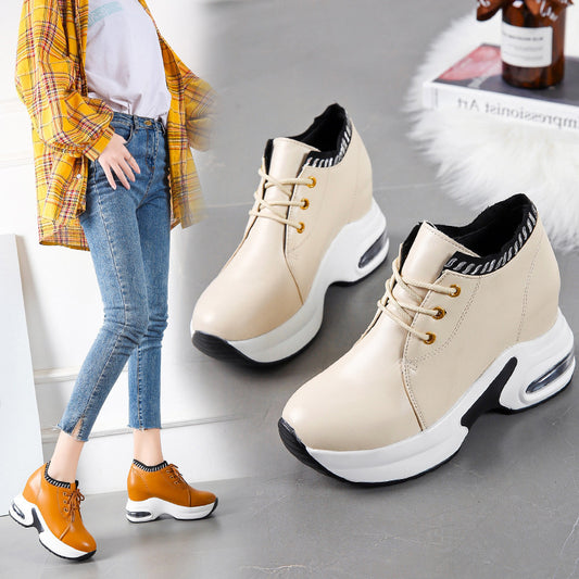 Inner-increasing Women's Thick-soled And Thin Leather Sneakers