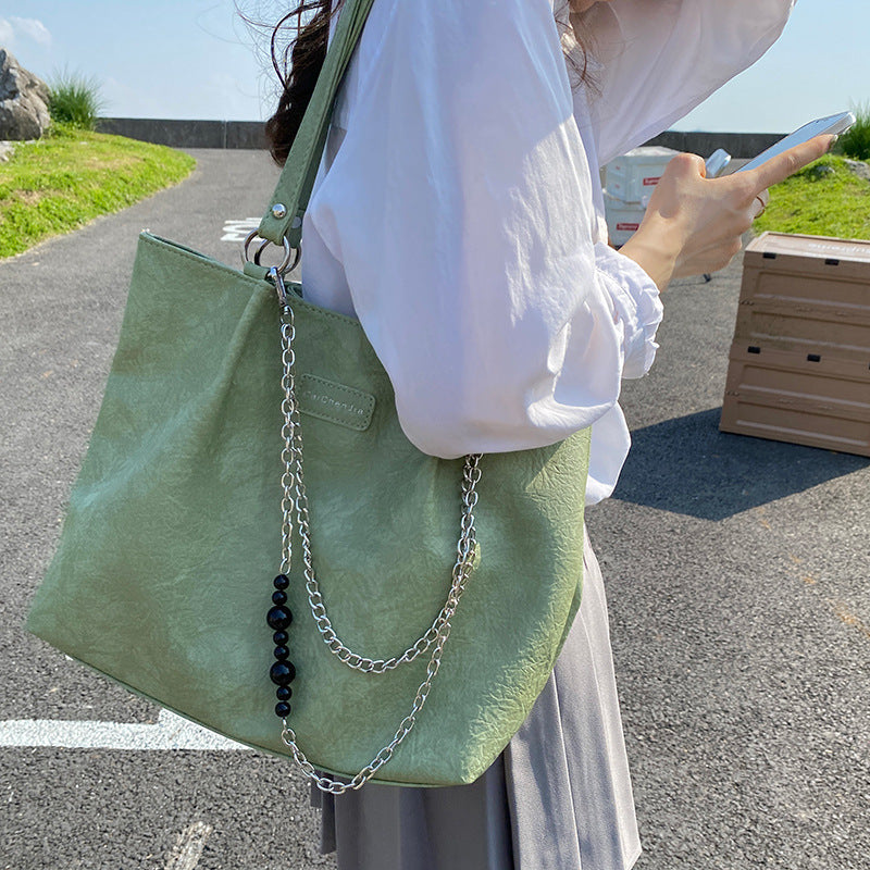 Summer Textured Simple Large Capacity Commuter Tote Bag