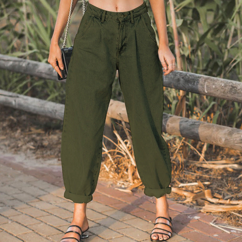 Women's loose high waist denim trousers