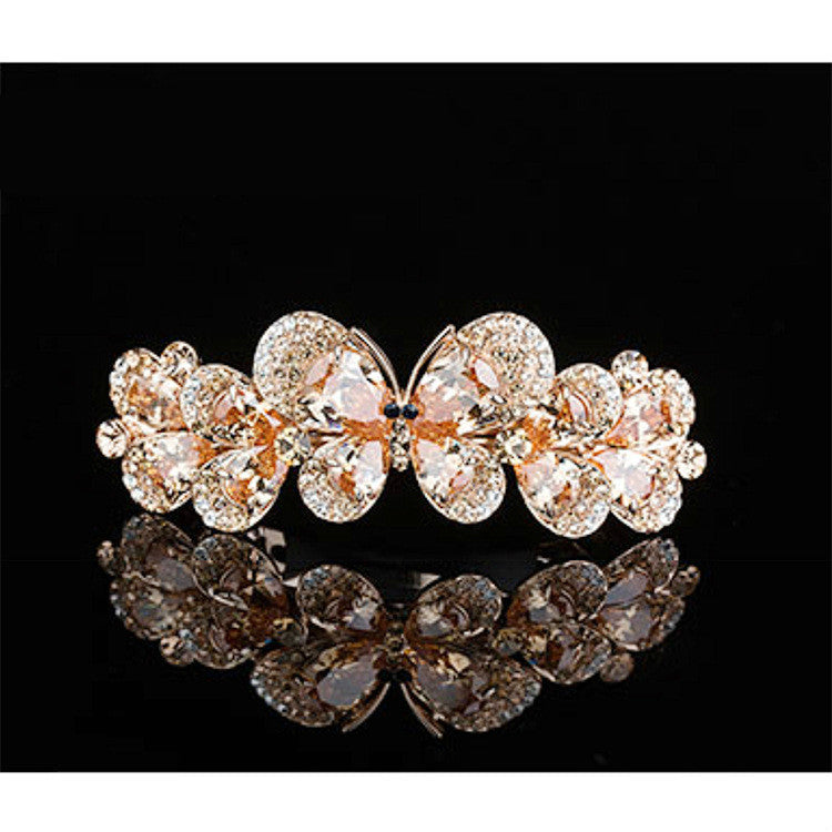 Rhinestone Butterfly Hairpin Sparkling Crystal Back Head Clip Ponytail Female Headdress