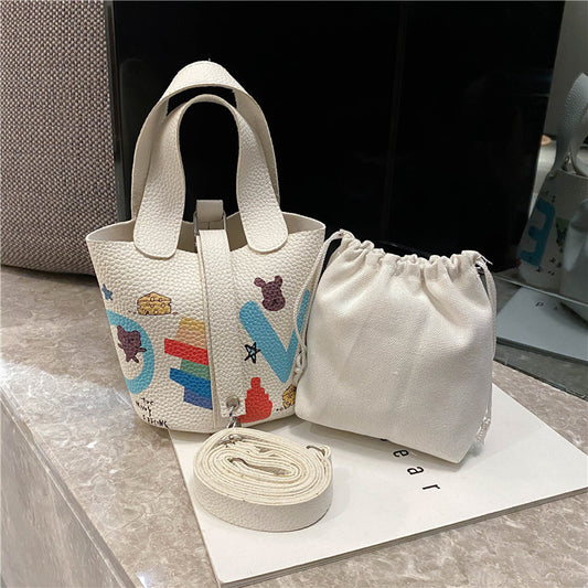 Female cartoon doodle diagonal bag