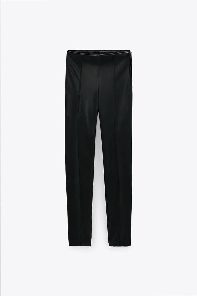 Pu Leather Solid Color Slim Casual Underpants