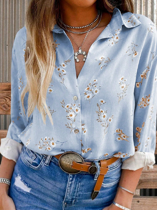 Women's Fashionable Simple Printed Long-sleeved Shirt