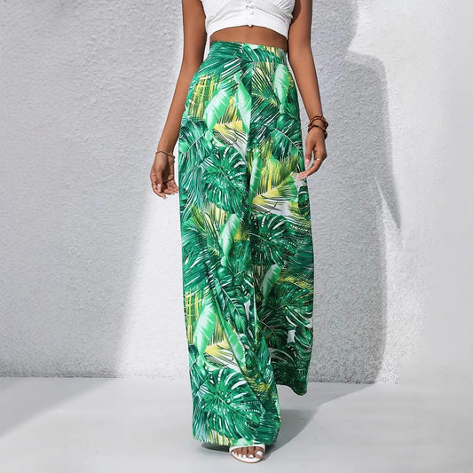 Printed Casual High Waist Wide Leg Pants Trousers