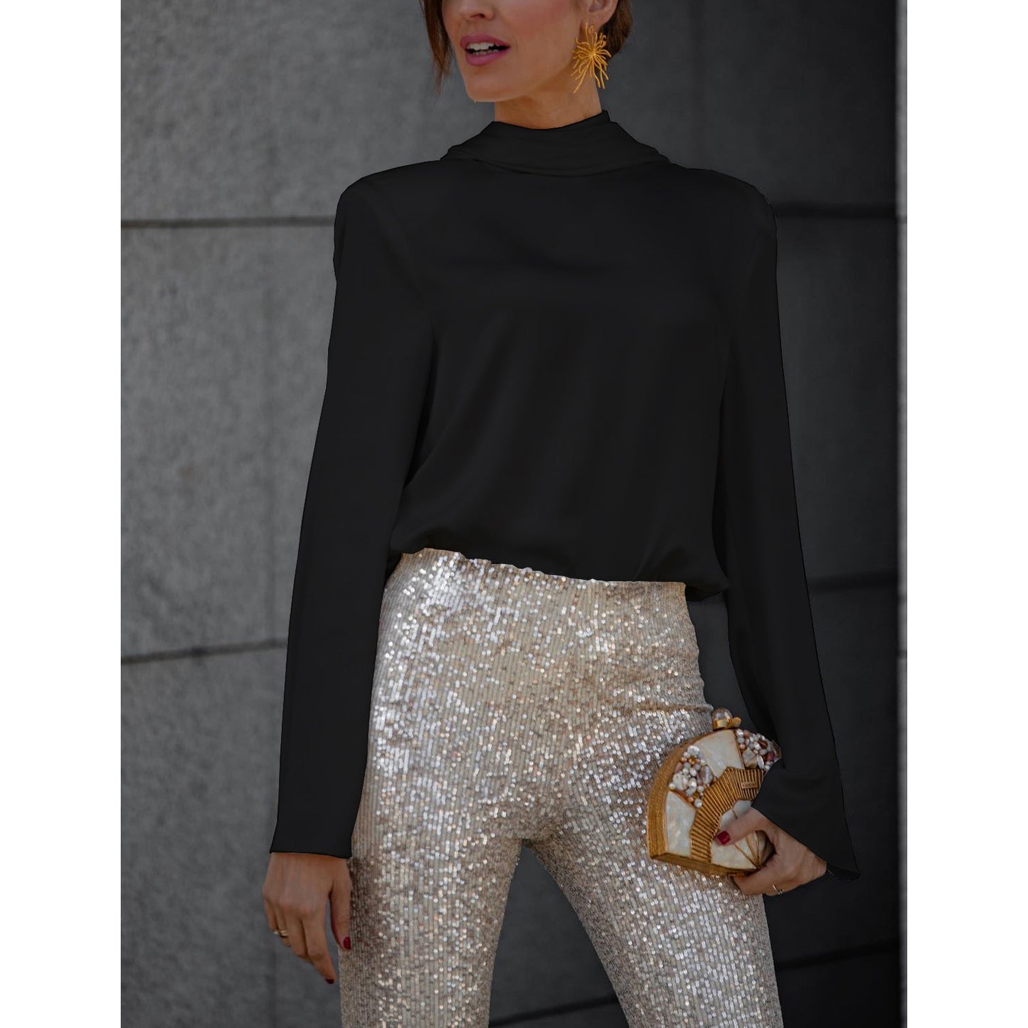 Women's Casual Loose Satin Long-sleeved Scarf Shirt