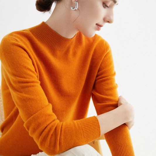 Half High Collar Pure Wool Women's Long Sleeved Knitted Base Sweater