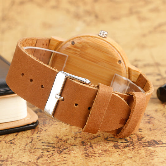 Bamboo wood craft quartz movement cat shape
