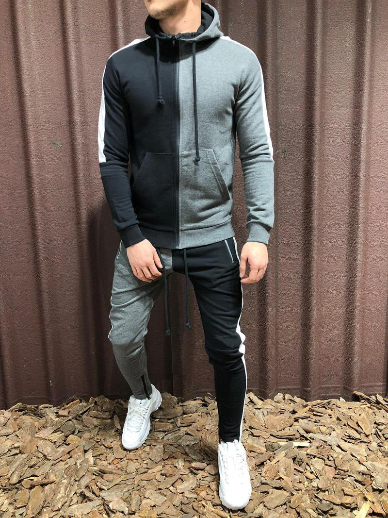 Contrast hooded jacket + pants two-piece suit