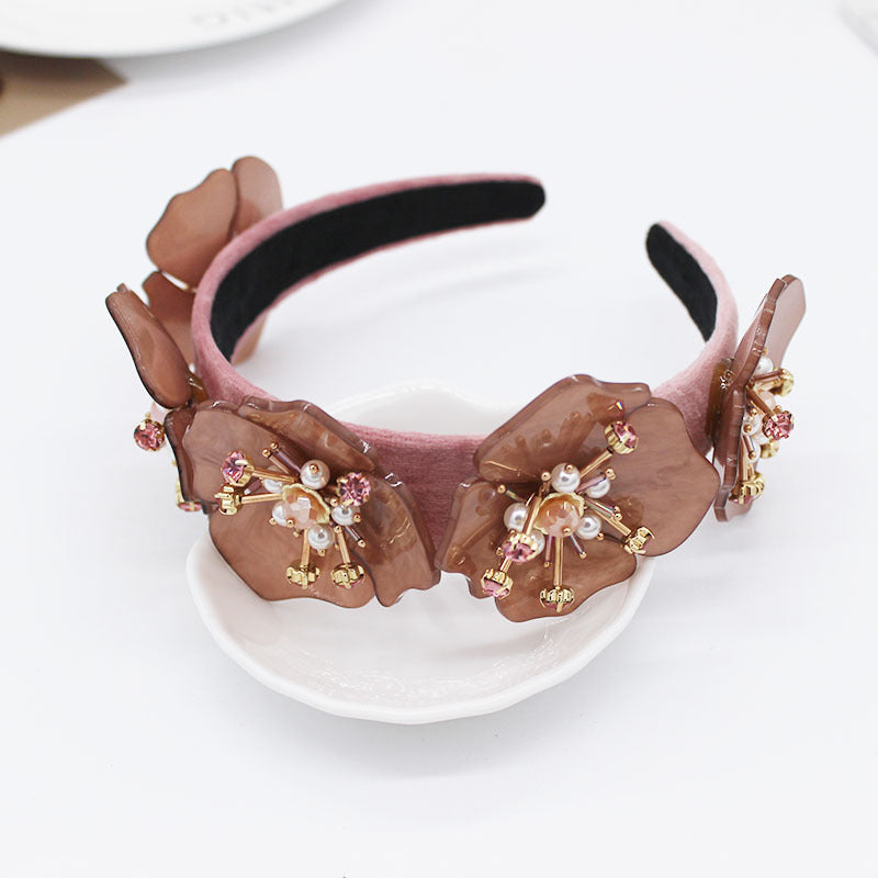 Acrylic Big Flower Diamond Geometric Ball Headband