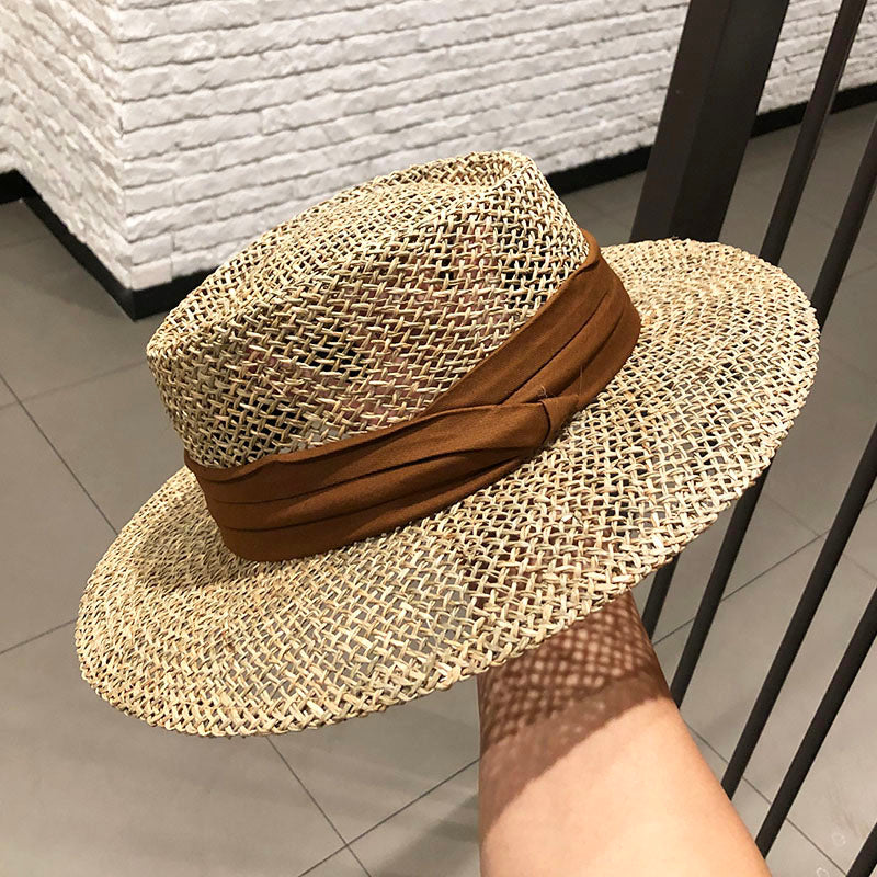 Women's Salty Grass British Retro Flat Top Straw Hat