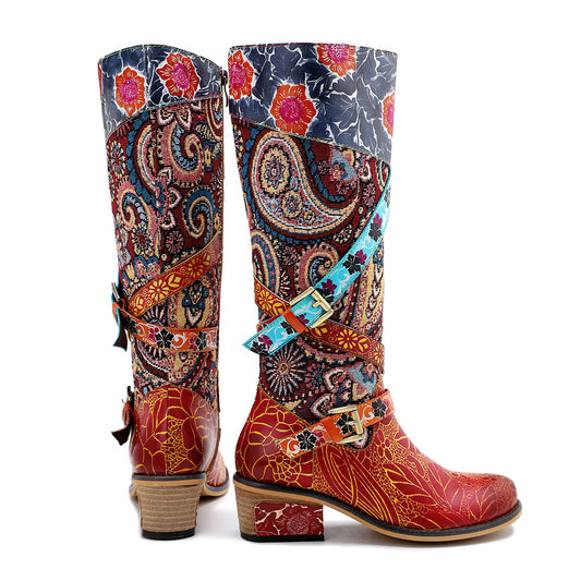Large Size Retro Heavy Industry Printed Boots For Women
