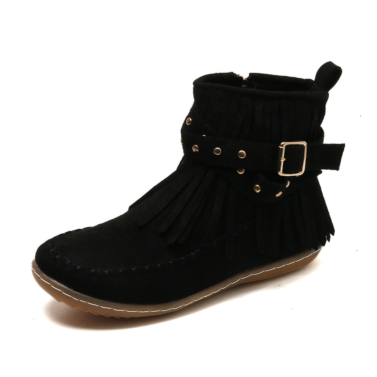 Rivet Flat Tassel Autumn And Winter Short Round Toe Suede Martin Boots