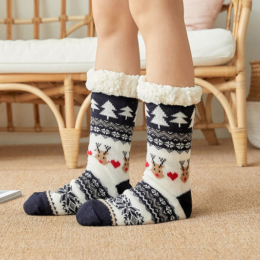 Thicken warm high tube plus velvet floor socks