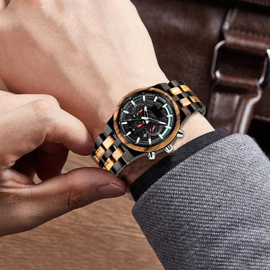 Multifunctional wood quartz watch