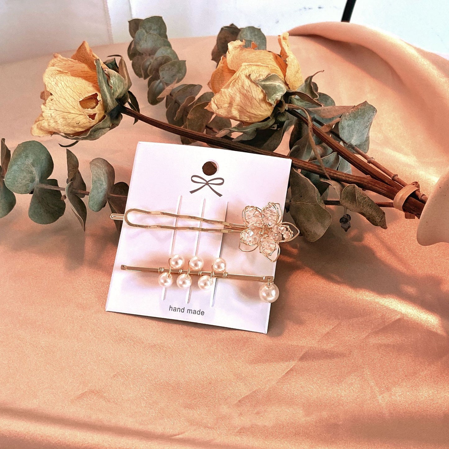 Korean Handmade Crystal Flower Word Clip Hairpin