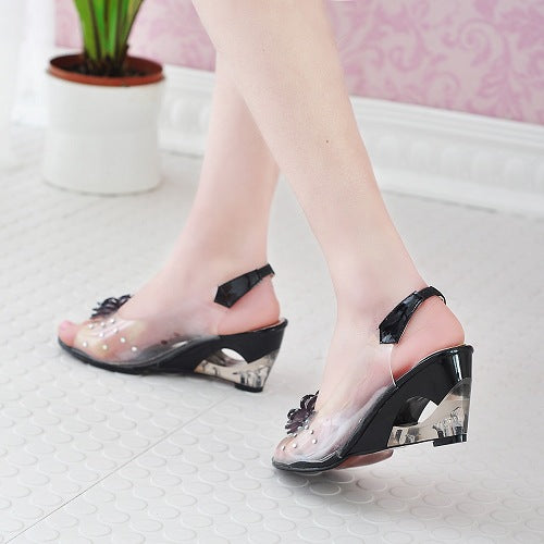 Crystal and fish mouth rhinestone sandals