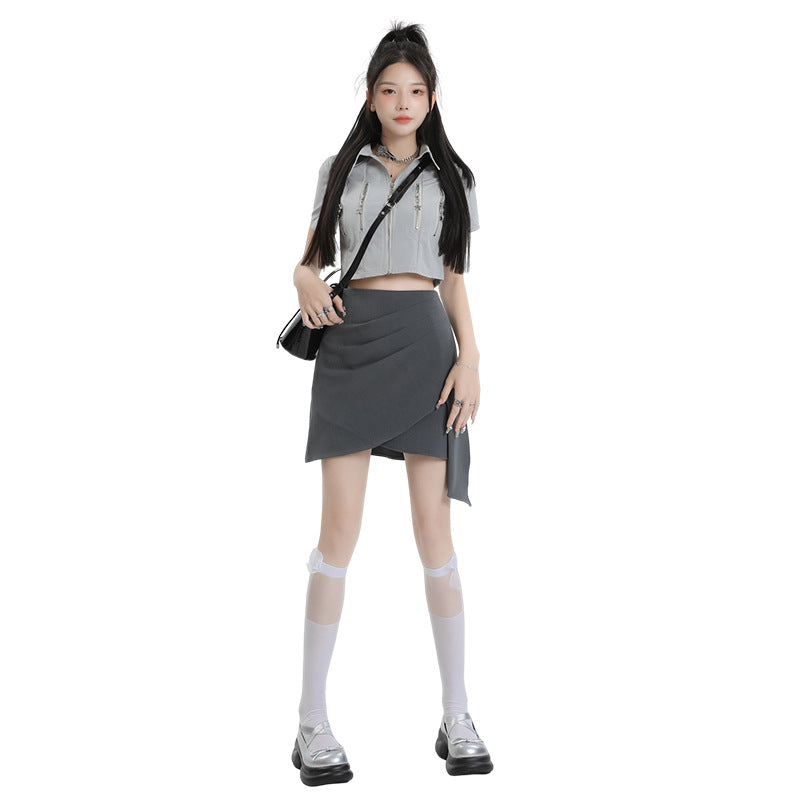 Gray Skirt Women's High Waist Slimming Thin Stretch
