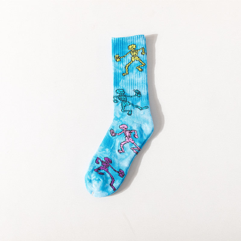 Trendy Tie-Dye Stockings Skull Skateboard Socks