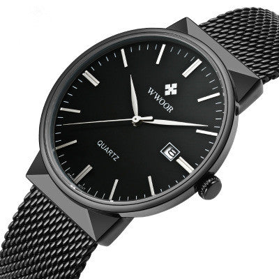 Men's mesh belt quartz watch wholesale ultra-thin waterproof steel