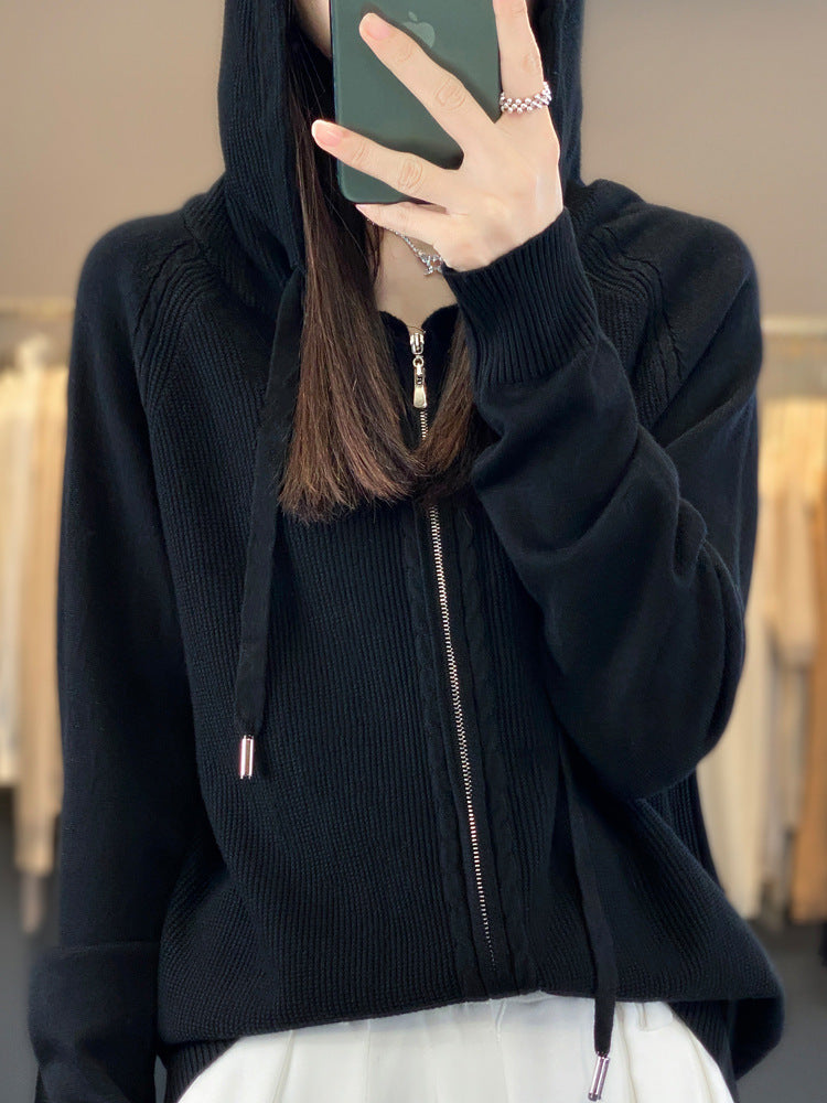 Double Zipper Cardigan Sweater Hoodie Loose-fitting Hoodie Long Sleeve