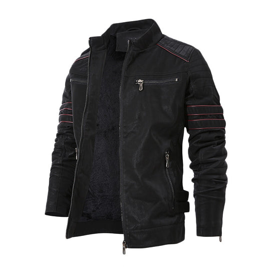 Men's Autumn And Winter Fleece Leather Jacket