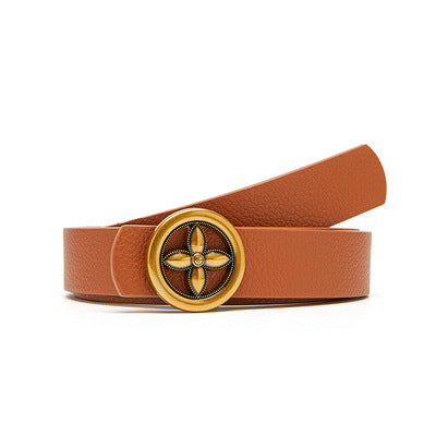 Plum Blossom Round Buckle Decoration Women's PU Belt Fashionable Versatile