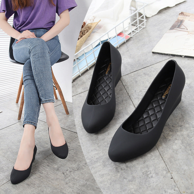 Women's Mid-heel Toe Waterproof Rubber Non-slip Flat Pumps