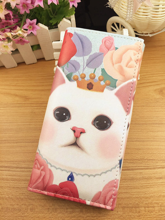 Cute cat long wallet PU leather