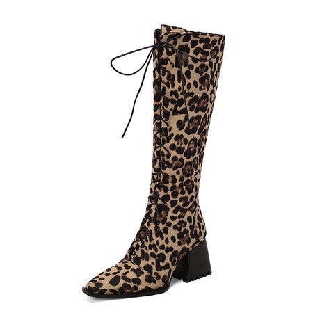European And American Autumn And Winter Thick Heel Boots Cross Lace Loop