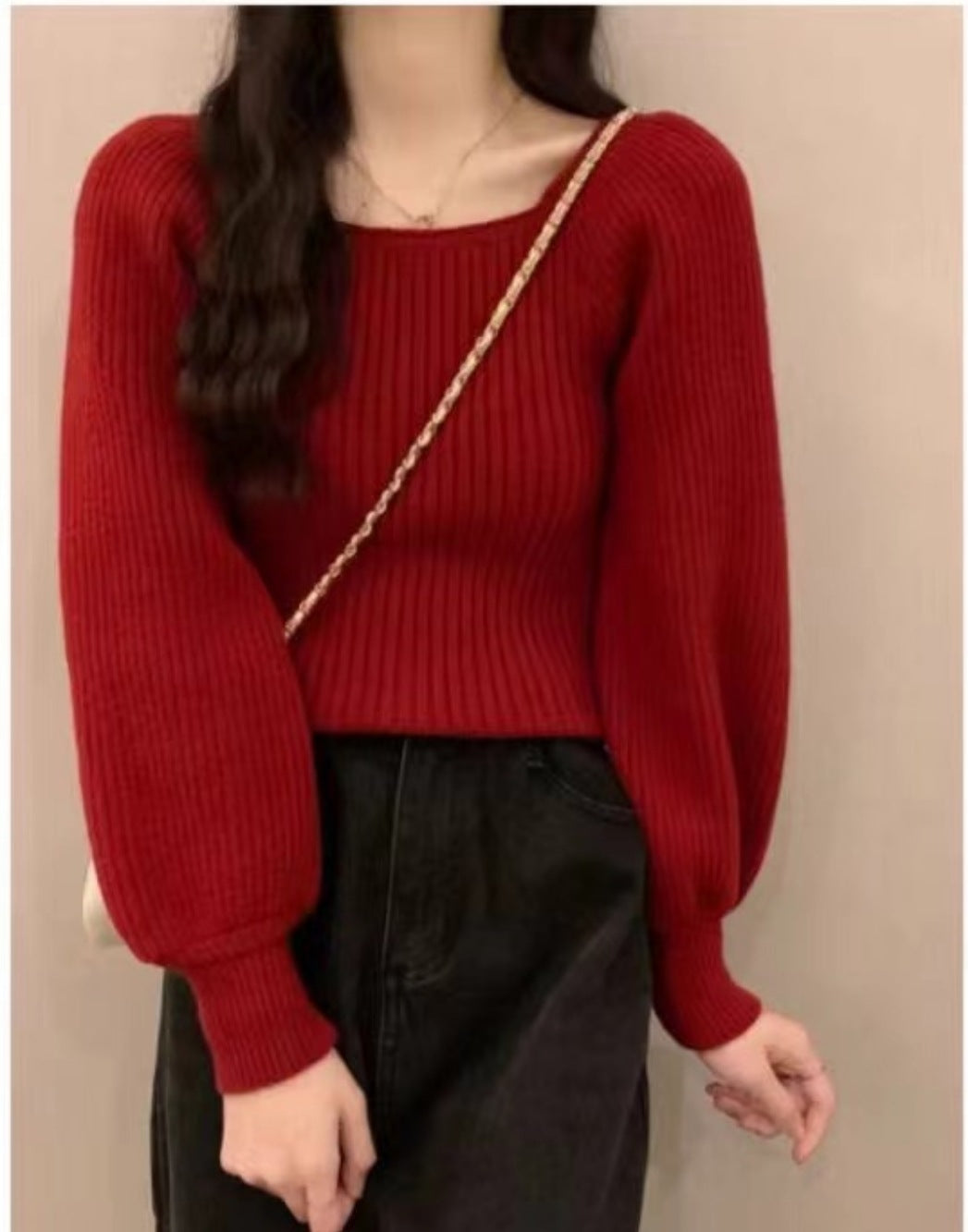 Western Style Low Collar Long Sleeves Top Slim-fit Sweater