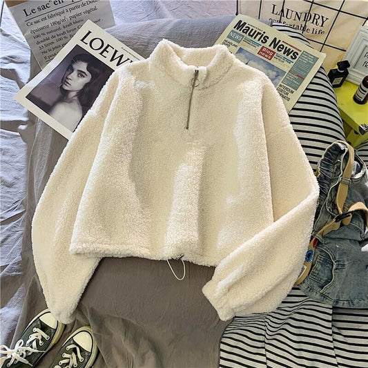 Dame Halv Højhalset Fleeceforet Tyk Lammeuld Sweater