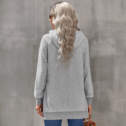 Damehættetrøje ensfarvet sweatshirt-top