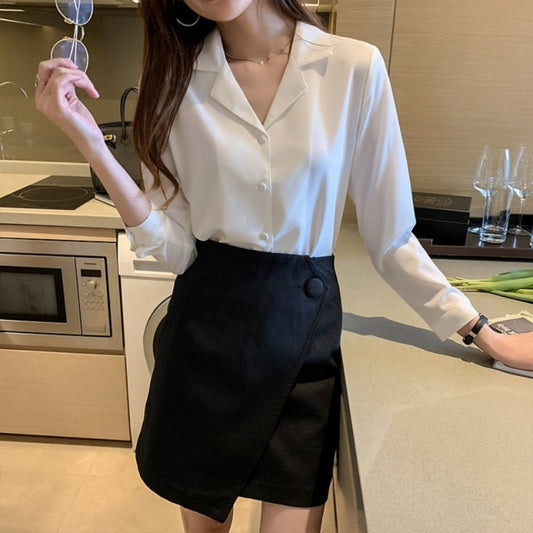 Women's Solid Color Buttons Loose Chiffon Shirt