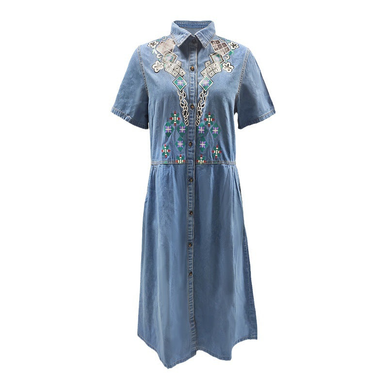 Womens Loose-Fitting Short-Sleeve Printed Pullover Dress